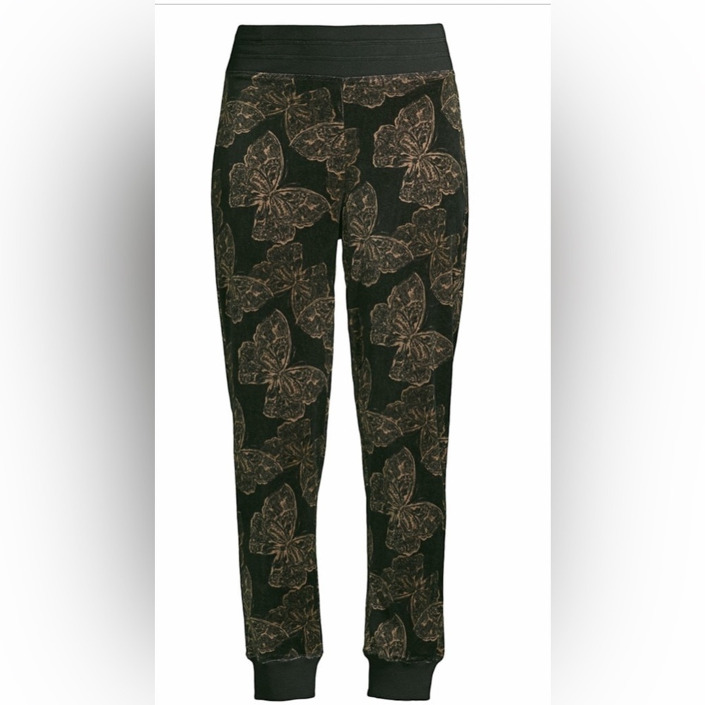 Johnny Was Zuri Modern Velour Sweatpants Black & Butterflies Size Medium NWT - Picture 7 of 14